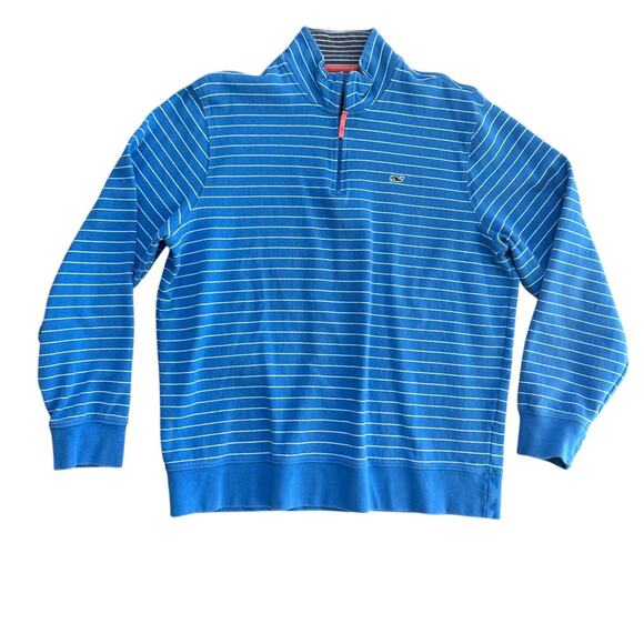 Vineyard Vines Men's Blue 1/4 Zip Pin Stripe Long Sleeve Pullover Sweater Size L - Picture 1 of 4